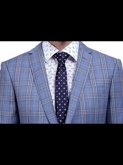 Two Buttons Flap Pocket Checked Pattern Blue Suits for Business Men_4