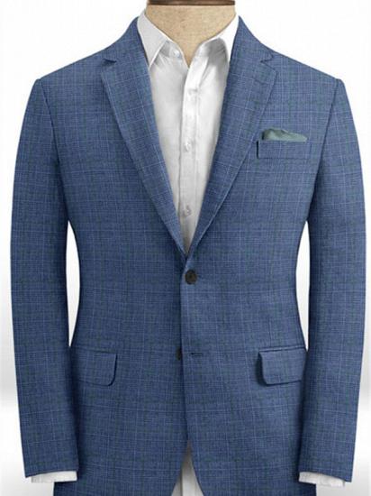 Navy Blue Grid Linen Tuxedo | Summer Business Men Suits_1