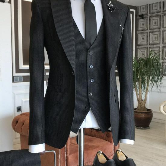 Devin Simple Black Velvet With Button Formal Business Slim fit Men Suits_1