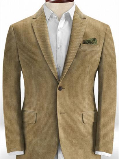 Khaki Corduroy Strip Men Suits | Fashion Slim Fit Tuxedo for Men_1