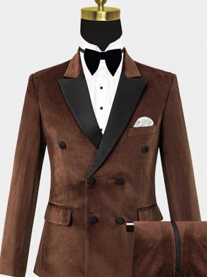 Double Breasted Brown Velvet Tuxedo | Best Notched Lapel Suits_1