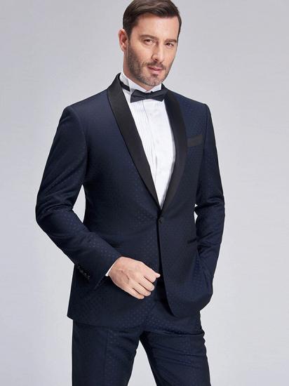 Gentle Blue Dots Shawl Lapel Wedding Tuxedos | Dark Navy Wedding Suits for Men_8