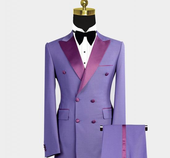 Nickolas Stylish Peaked Lapel Purple Bespoke Double Breasted Men Suits_2