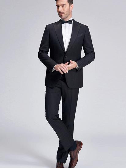 Popular Silk Peak Lapel Black Mens Suits for Wedding | One Button Stripes Wedding Tuxedo_2