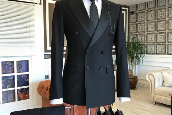 Braylen Black Double Breasted Peaked Lapel Fashion Men Suits_2