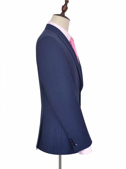 Vertical Stripes Peak Lapel Mens Suits for Business | Two Buttons Navy Blue Suits for Men_5