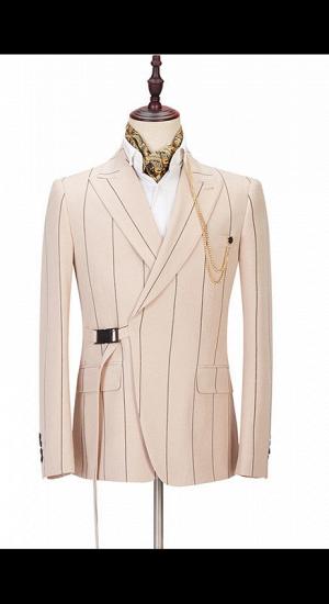 Ivan Light Champagne Fashion Striped Peaked Lapel Prom Men Suits