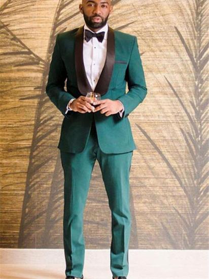Anthony Dark Green One Button Black Shawl Lapel Wedding Groom Suits Online