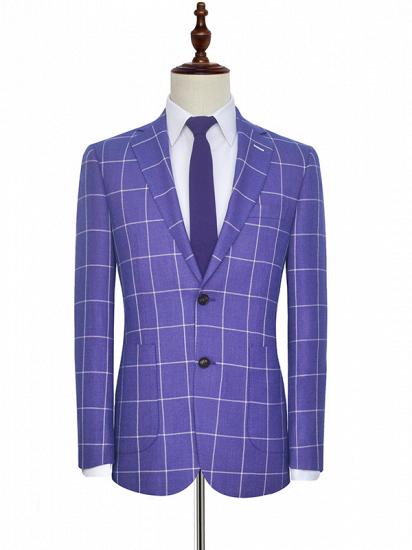 Check Pattern Patch Pocket Purple Mens Suits | Notch Lapel Formal Suits for Men_3