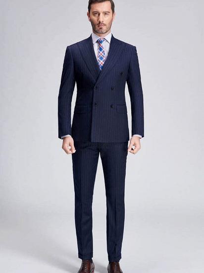 Superior Peak Lapel Double Breasted Mens Suits | Pinstripe Dark Navy Suits for Men Formal_1