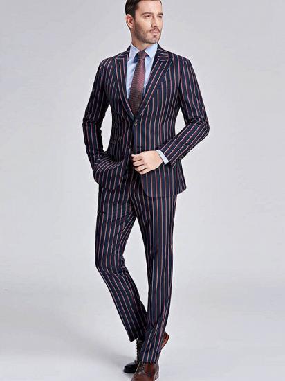 Modern Stripes Dark Navy Mens Suits | Peak Lapel Three Flap Pockets Suits for Men_3