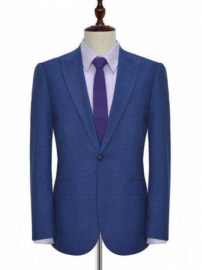 One Button Flap Pockets Navy Blue Mens Suits | Peak Lapel Formal Business Suits for Men_1