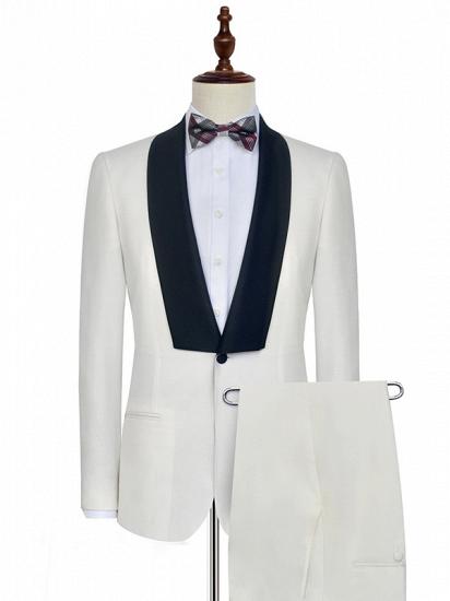 Black Knife Collar Classic White Wedding Suits for Men | One Button Wedding Tuxedos_1