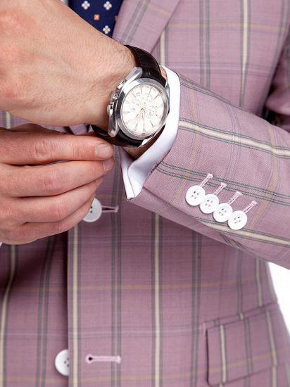 New Coming Plaid Pink Mens Suits with Flap Pocket_6