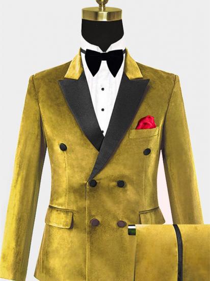 Gold Velvet Men Suits Online | Double Breasted Bespoke Suit Online