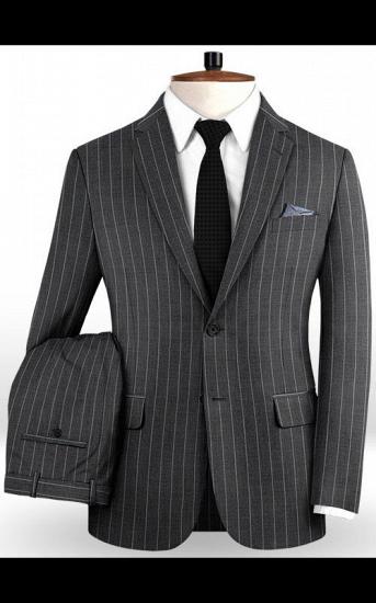 New Smoking Gray Men Suits For Business | Modern Striped Notch Lapel Tuxedo Online_2