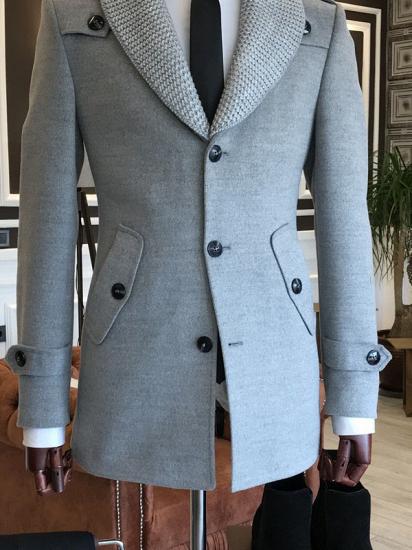 Alan Trendy Gray Knitted Shawl Lapel Bespoke Winter Blazer For Men_2
