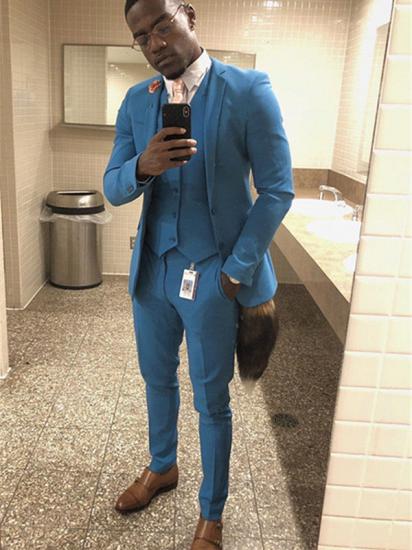 Ocean Blue Three-Piece Slim Fit Notch Lapel Men's Suit for Prom_1