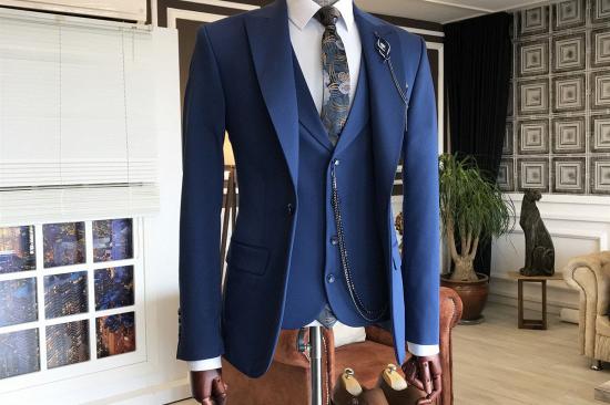 Alan Fashion Royal Blue Peaked Lapel Slim Fit Men Suits For Business_2