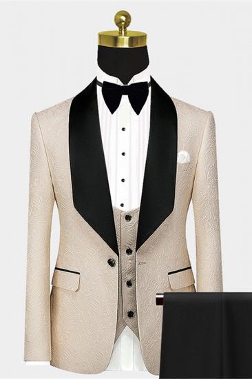 Stylish Light Champagne Prom Suit | Black Large Lapel Jacquard Wedding Tuxedos - Wayn_1