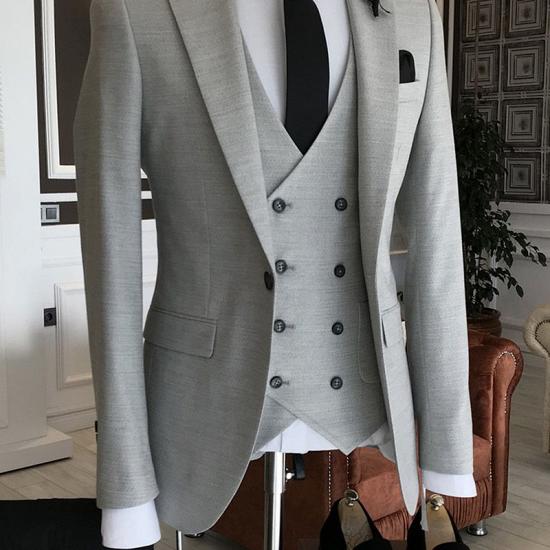 Formal Light Gray 3-Pieces Notched Lapel Double Breasted Waistcoat Business Suits For Men_1