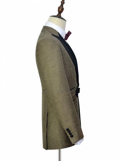 Retro Small Checked Prom Suits | Knitted Button Black Peak Lapel Wedding Suits for Men_4