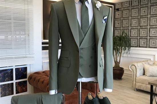 Kent Dark Green 3-Pieces Peaked Lapel One Button Business Suits_2