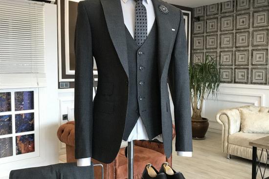 Devin Black Velvet 3-Pieces Peaked Lapel One Button Men Suits For Business_2