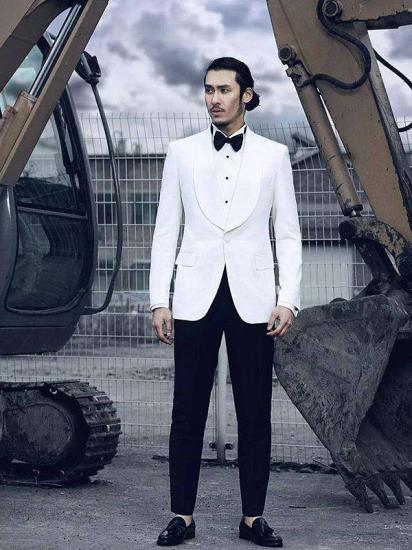 Stylish Shawl Lapel Mens Suits | Two Piece White Tuxedo Mens Suits for Wedding_1
