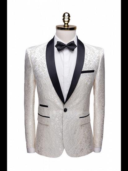 White Jacqard Wedding Men Suits | Slim Fit Dinner Blazer_1