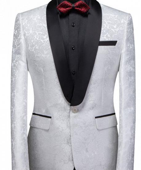 Victor White Jacquard One Buttons Wedding Men Suits_1