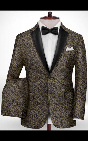 Gold Jacquard Prom Outfits Tuxedo | Two Pieces Notch Lapel Men Suits for Prom_2