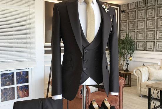 Hyman Classic 3-pieces Black Peaked Lapel Business Men Suits_2