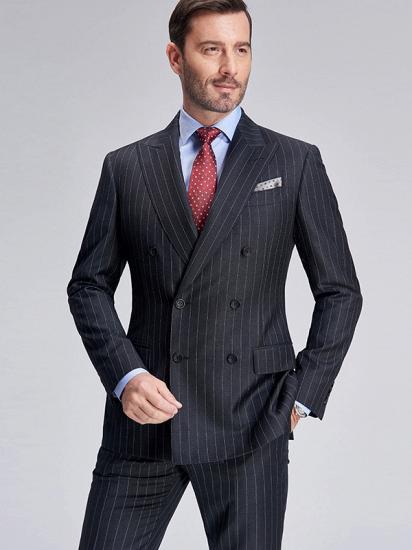 Nehemiah Double Breasted Mens Suits | Stripes Dark Grey Suits for Men_8