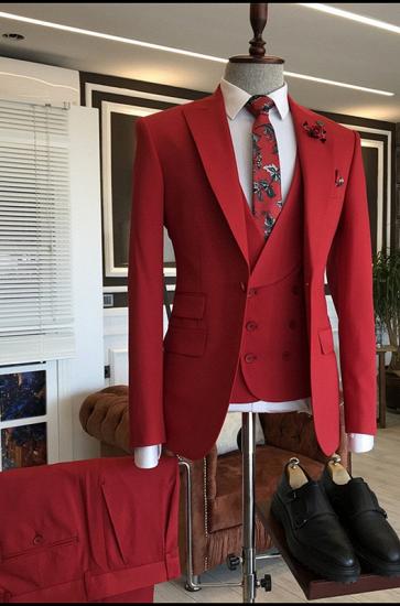 Gilberto Red Bespoke Three Pieces Peaked Lapel Prom Men Suits