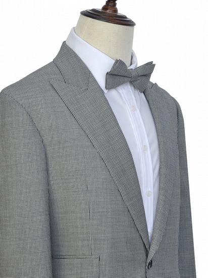 Small Plaid Grey Leisure Suits for Men | Peak Lapel One Button Mens Suits for Business_3