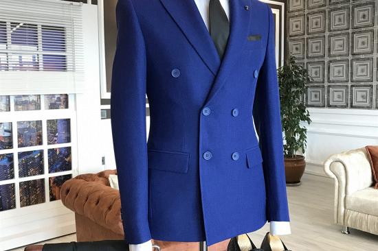 Jorden Royal Blue Fashion Double Breasted Business Men Suits_2