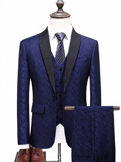Navy Blue Shawl Lapel Prom Suits | Business Tuxedo with three Pieces_1