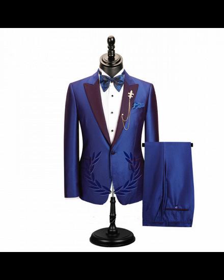 Wesley Blue Peaked Lapel Men Suits for Prom_2