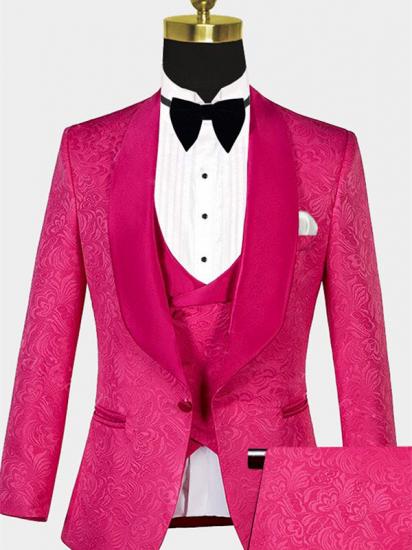 Floral Pink Jacquard Men Suits Online | Slim Fit Prom Suits with One Button
