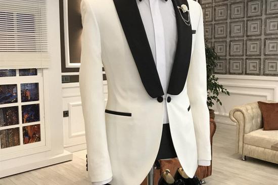 Jason Simple White Mixed Black Peaked Lapel One Button Slim Fit Prom Men Suit_2