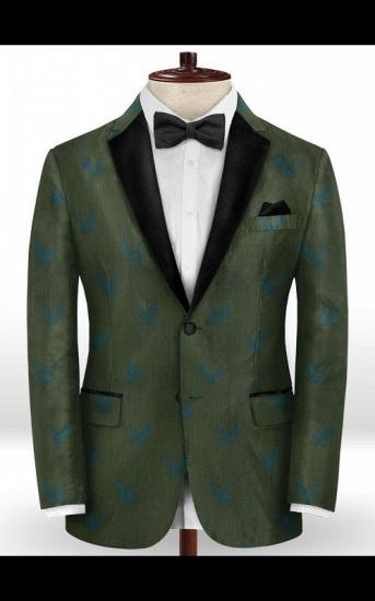 Dark Green Printed Suits for Men | Bespoke Prom Outfit Men Suits with Black Lapel_1