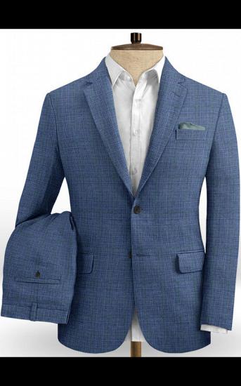 Navy Blue Grid Linen Tuxedo | Summer Business Men Suits_2