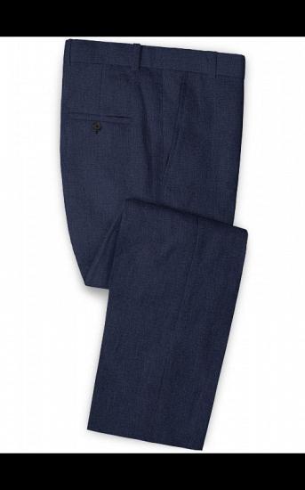 Dark Blue Linen Beach Groom Suits | Slim Fit Wedding Tuxedo_3