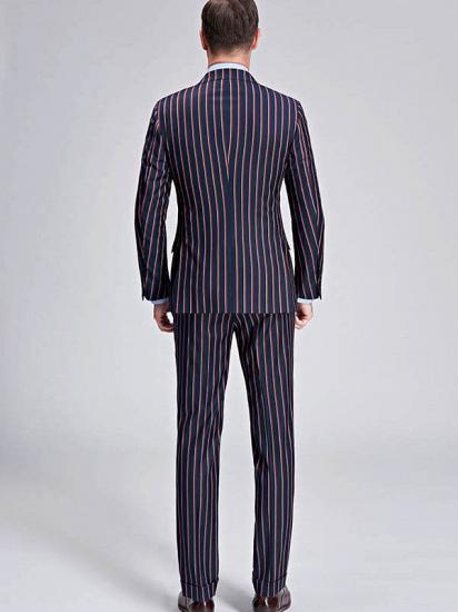 Modern Stripes Dark Navy Mens Suits | Peak Lapel Three Flap Pockets Suits for Men_4