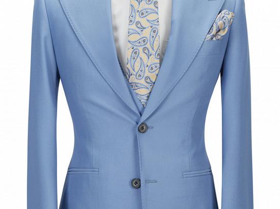 Gentle Blue Peak Lapel Men's Suit | 3 Piece Men's Formal Suit without Flap_4
