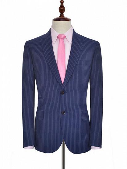 Vertical Stripes Peak Lapel Mens Suits for Business | Two Buttons Navy Blue Suits for Men_3