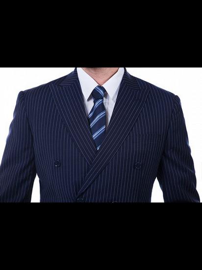 Noble Peak Lapel Dark Navy Mens Suits | Stripes Double Breasted Suits for Men_4