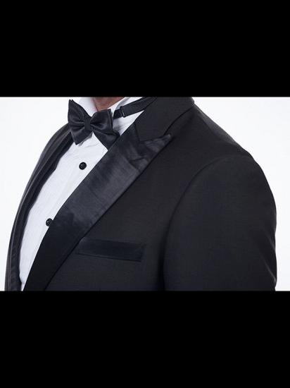 Popular Silk Peak Lapel Two Buttons Solid Black Wedding Suits for Men_6