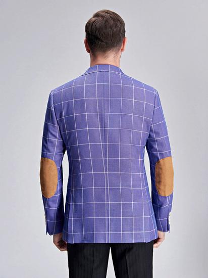 Modern Plaid Violet Purple Elbow Patch Blazer Jacket for Men_4